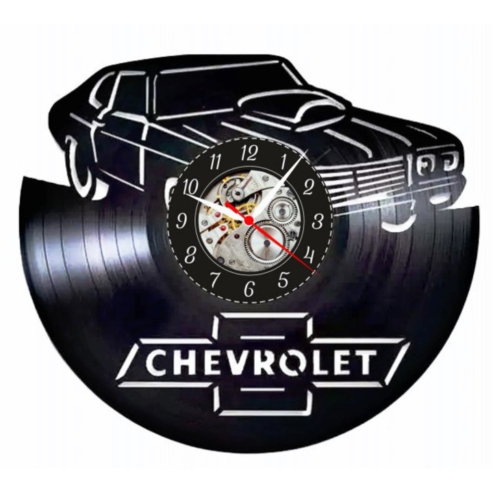 Декоративен стенен часовник Chevrolet Muscle Car Legend, винилова плоча, ретро дизайн, кварцов механизъм, черен