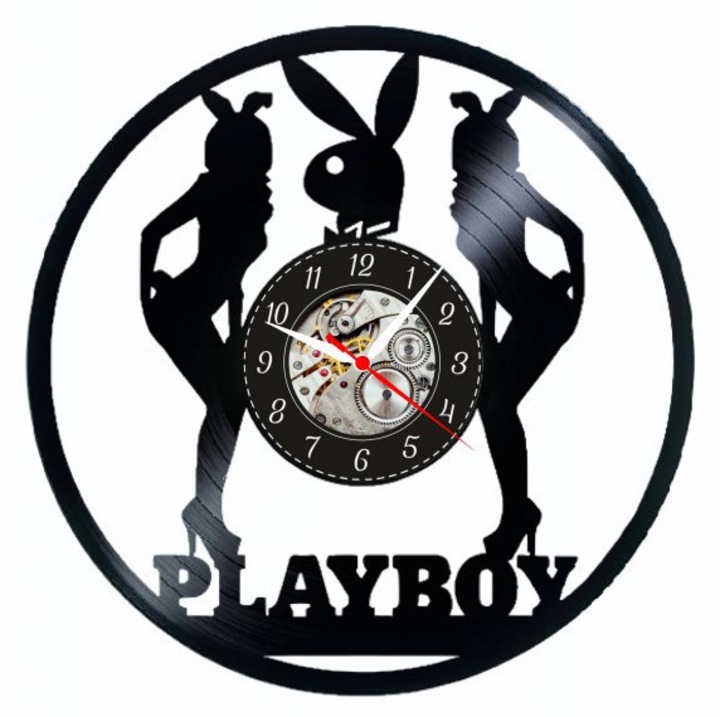 Dekoratív falióra, fekete, 30 cm, Playboy Legacy design, bakelit lemez, kvarc szerkezet