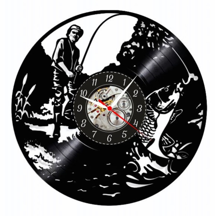 Dekoratív falióra Halász álma, horgász design, fekete, 30 cm