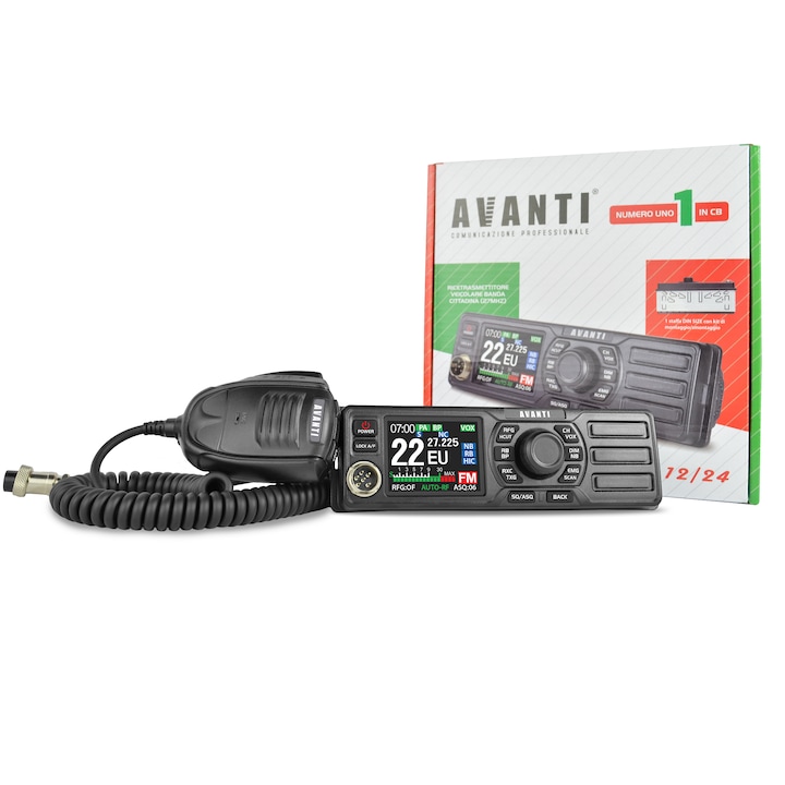 Statie radio CB Avanti Totale 12/24, 1DIN, difuzor frontal, display TFT multicolor, ASQ reglabil, VOX, afisare ora