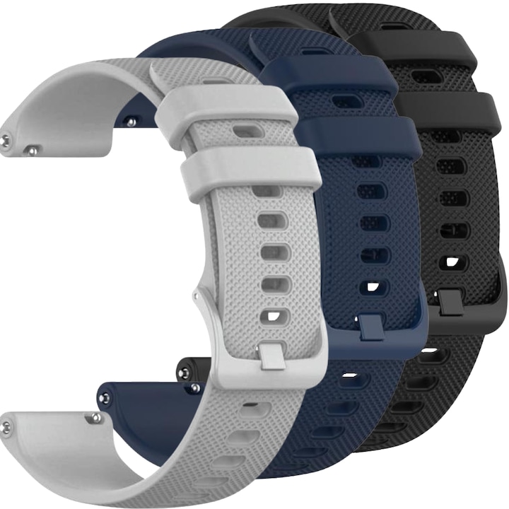 Комплект 3 каишки BEST ACCESSORIES, За Huawei Watch GT2 GT3 GT4 GT5 GT6 Pro 46мм 48мм, Garmin Venu 2 3 4 45мм, Redmi Watch 5 Lite / Active, Samsung Galaxy Watch 46мм, 3 45мм, Gear S3, Amazfit GTR GTR2, Xiaomi Mi Watch, Силикон, 22 мм, Сив, Тъмносин, Черен