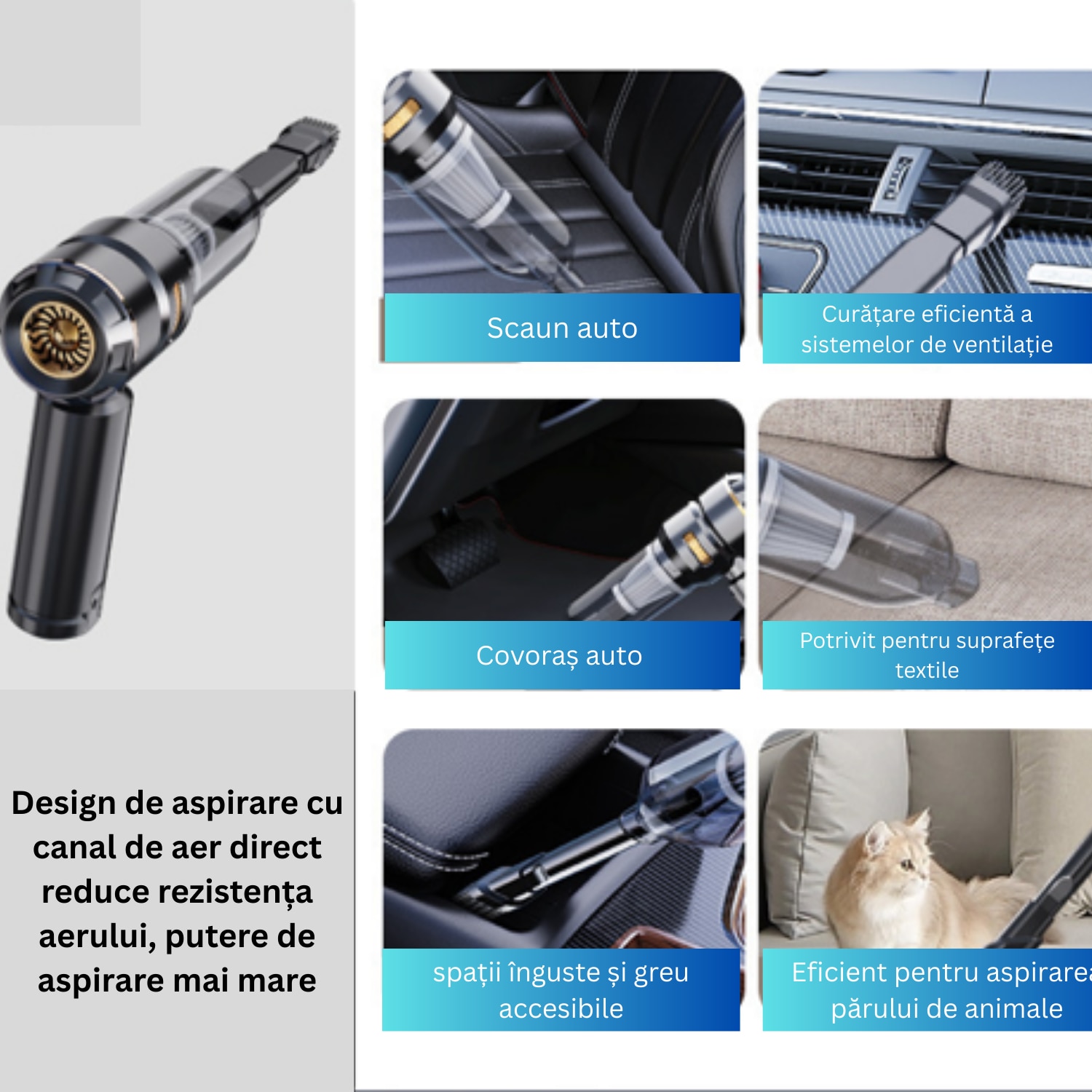 Aspirator portabil 3-in-1, JahVid, 16.000 Pa, motor brushless 100W, negru, fără fir