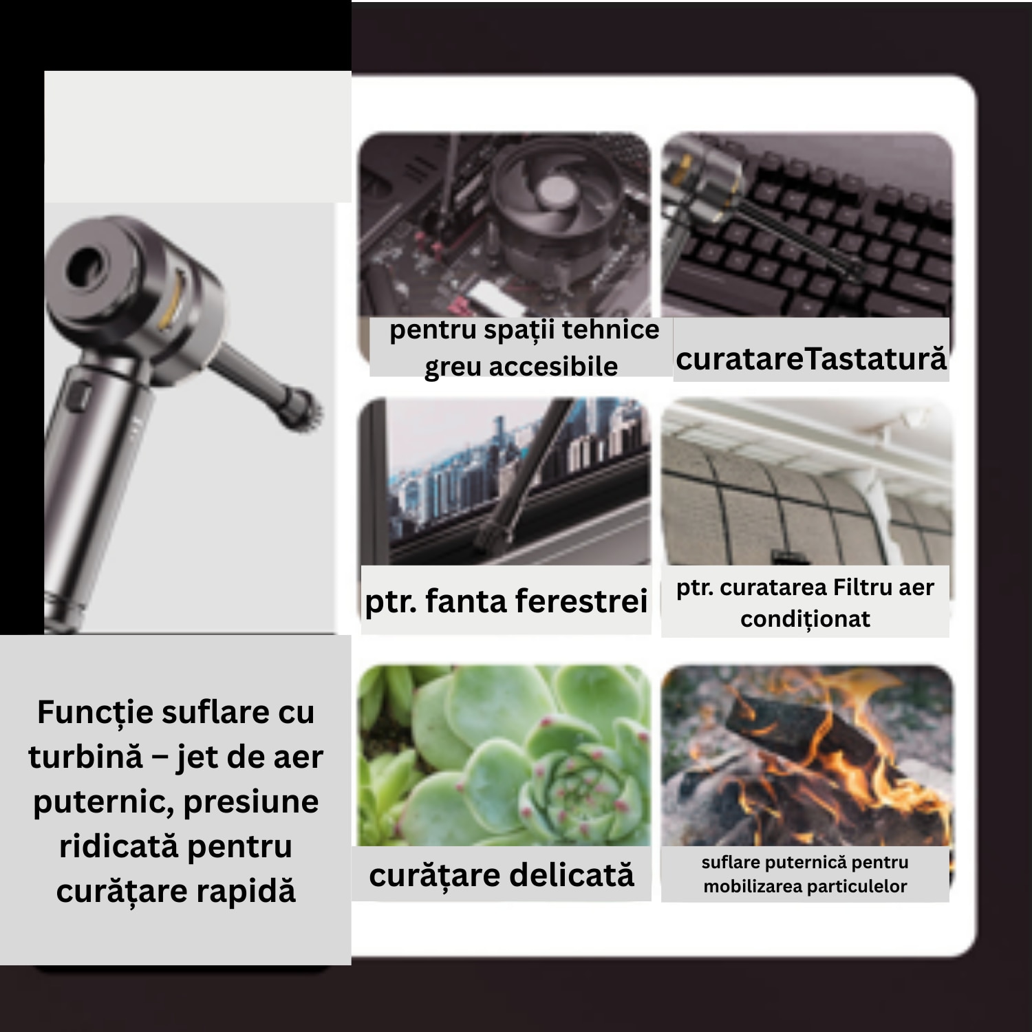 Aspirator portabil 3-in-1, JahVid, 16.000 Pa, motor brushless 100W, negru, fără fir