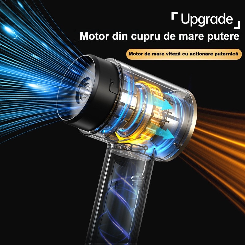 Aspirator și suflantă portabilă 3-in-1 Maias, 90W, 5500Pa, cu 5 accesorii, alimentare cu acumulator, compact