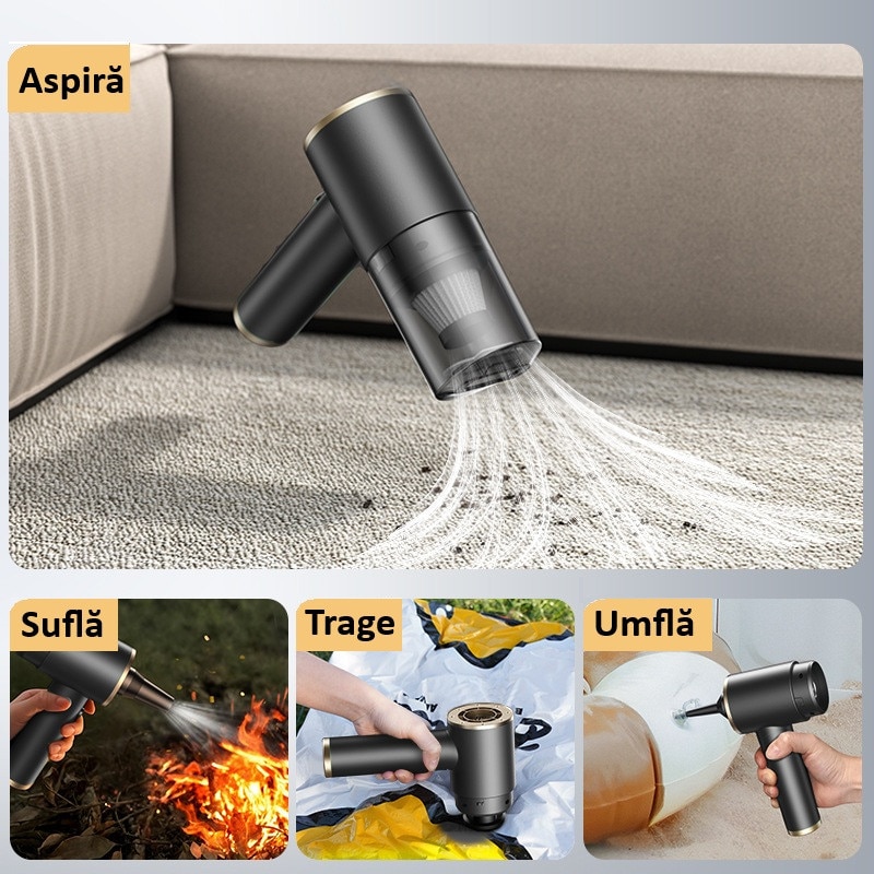 Aspirator și suflantă portabilă 3-in-1 Maias, 90W, 5500Pa, cu 5 accesorii, alimentare cu acumulator, compact