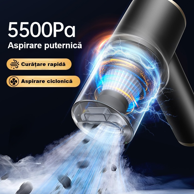 Aspirator și suflantă portabilă 3-in-1 Maias, 90W, 5500Pa, cu 5 accesorii, alimentare cu acumulator, compact