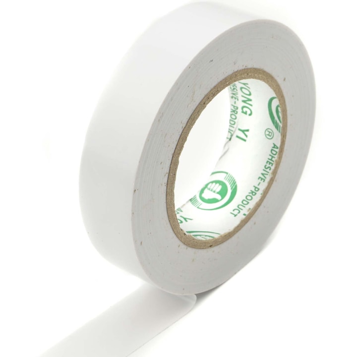 Banda adezivă PVC Elektroweb alb, 15mm x 18m, rezistentă la apă, izolatoare electrică