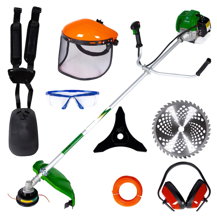 Motocoasă pe benzină Wertcraft NT-BC520B, motor 2 timpi, 52cc, 2.3 CP, greutate 7.5kg, 10 accesorii