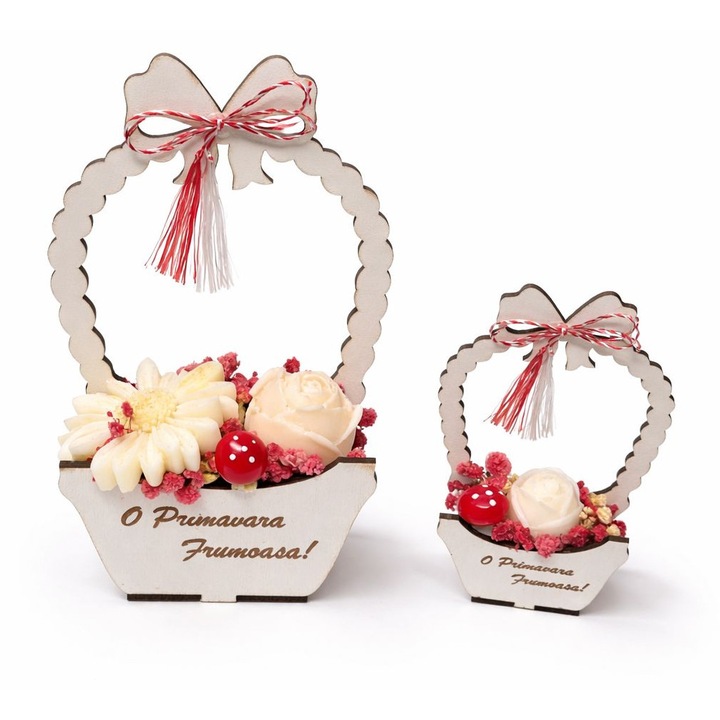 Set 2 martisoare in cutie de lemn, handmade, din ceara de soia parfumata, martisor, 1-8 Martie
