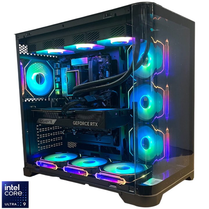Sistem Desktop PC Gaming Serioux cu procesor Intel® Core™ Ultra 9 285K pana la 5.7GHz, Racire pe lichid, 32GB DDR5, 2TB SSD, GIGABYTE GeForce RTX™ 5070 Ti WINDFORCE OC SFF 16GB GDDR7, No OS, Negru