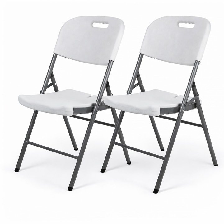 Set 2 Scaune Pliabile Exterior, Catering si Camping, HDPE Rezistent, 120 kg, Albe
