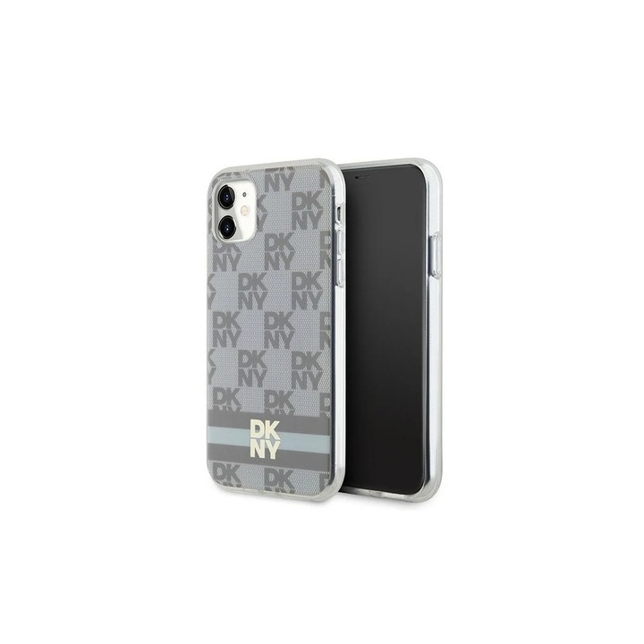 DKNY DKHMN61HCPTSE iPhone 11 / Xr készülékhez 6.1 inch kemény tok IML Checkered Mono Pattern & Printed Strip bézs
