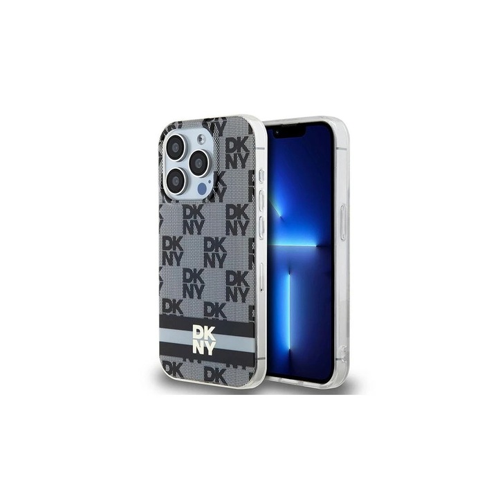 DKNY DKHMP13LHCPTSK iPhone 13 Pro / 13 6.1 inch készülékhez kemény tok IML Checkered Mono Pattern & Printed fekete