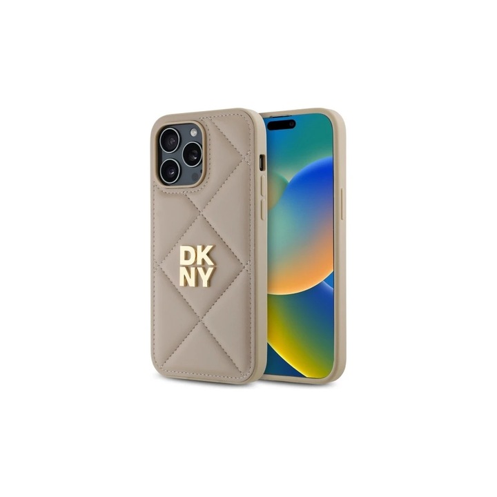 DKNY DKHCP14XPQDSLE iPhone 14 Pro Max 6.7" készülékhez tok Quilted Stack Logo bézs