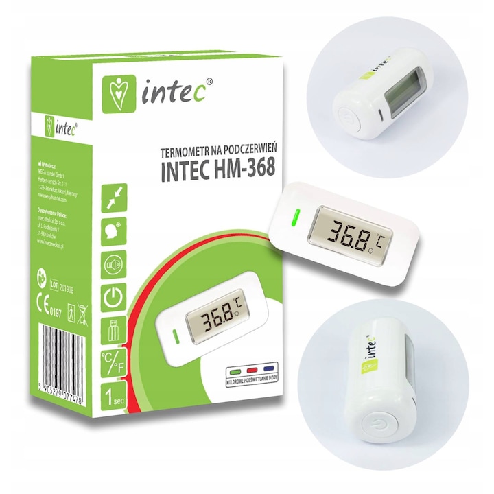 Érintésmentes hőmérő, Intec HM-368, 32-42,9°C, LCD, 47,5x23,5x25mm