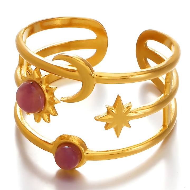 Inel IZMAEL deschis inox, aurie/violeta, 55mm