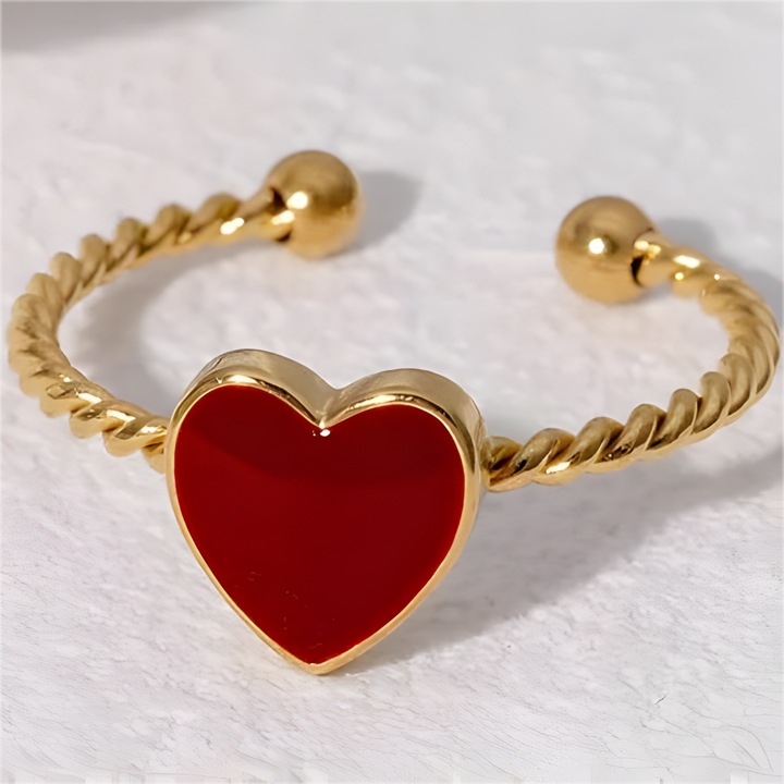 Inel IZMAEL FL-39051, ajustabil, aurie cu inimioară roșie, inox