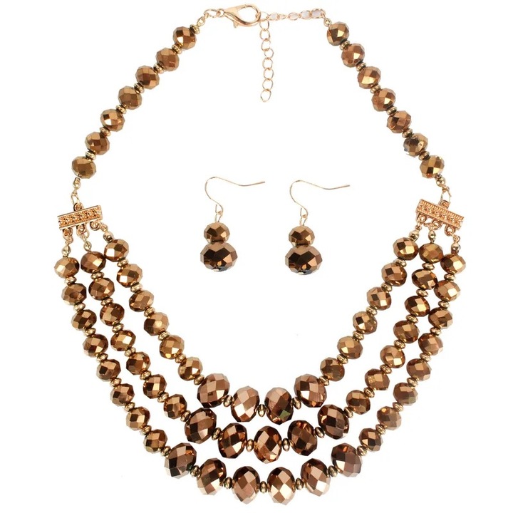 Set bijuterii, IZMAEL, CA-29124, colier 34cm, cercei 2, 2x1, 4cm, maro