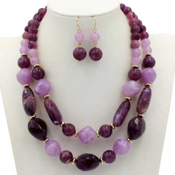 Set bijuterii, IZMAEL, colier și cercei, violet, 42cm+5cm, 2, 5cm x 1, 4cm