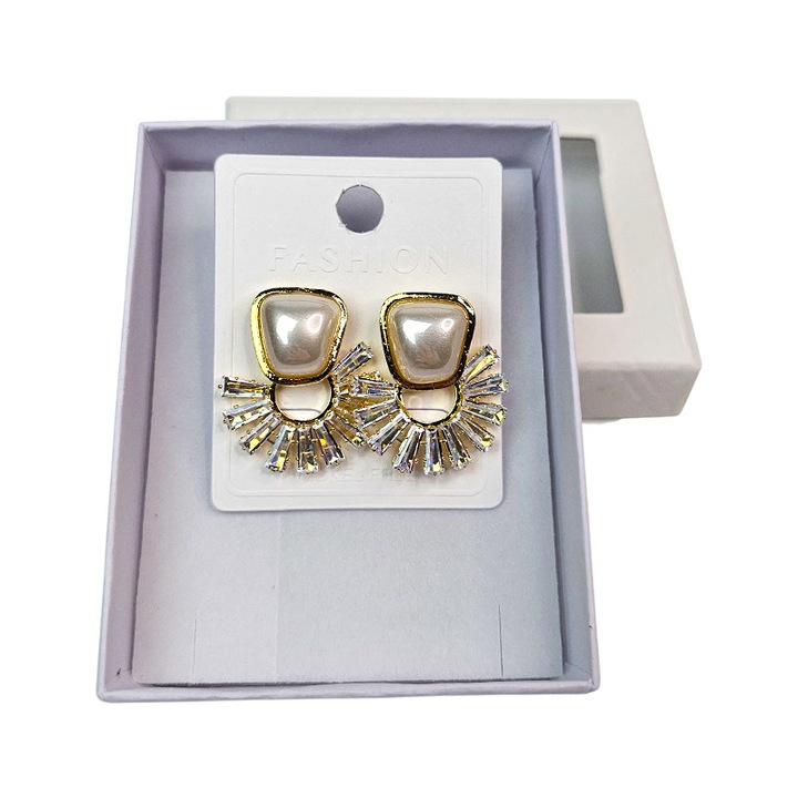 Cercei aurii cu perla si cristale tip raze, Velve