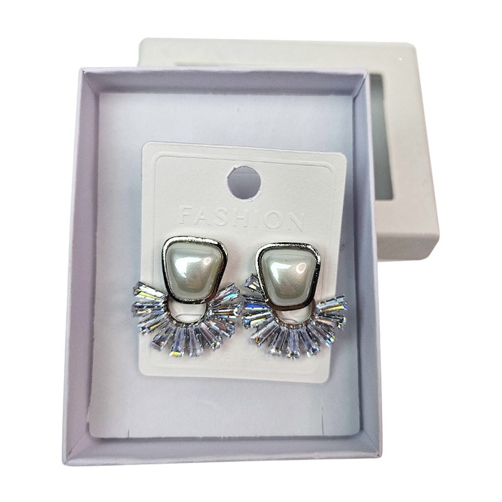 Cercei argintii cu perla si cristale tip raze, Velve