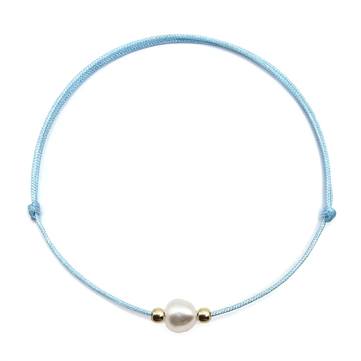 Bratara handmade Lexy's Boutique din aur 14k cu perla de cultura, Albastru azur/Auriu, Reglabila