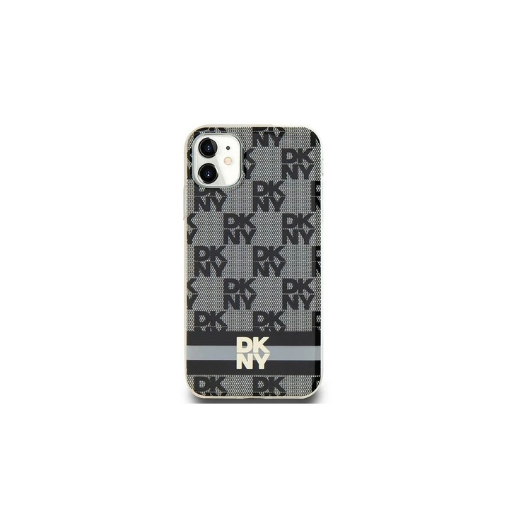 DKNY DKHMN61HCPTSK iPhone 11 / Xr készülékhez 6.1 inch kemény tok IML Checkered Mono Pattern & Printed Strip fekete