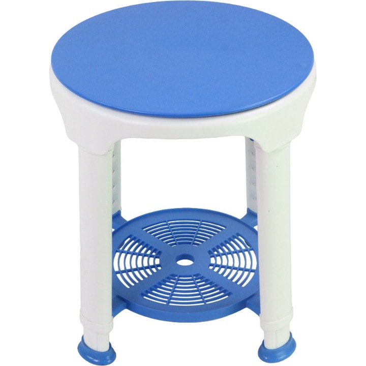 Taburet de baie rotativ Reha Fund, 35cm, inaltime ajustabila 42-58cm, antiderapant, capacitate 150kg