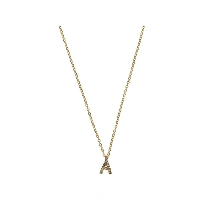 Colier Lant de Culoare Aurie Litera A cu Strass pentru Femei