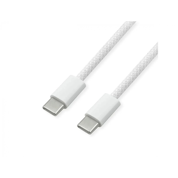 USB 2.0 type C kábel 60W T-T fonott 2m fehér, Value 11.99.8341