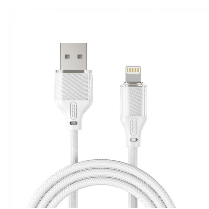 USB-A – Lightning kábel 5A átlátszó/fehér fonott 1m, XO NB291