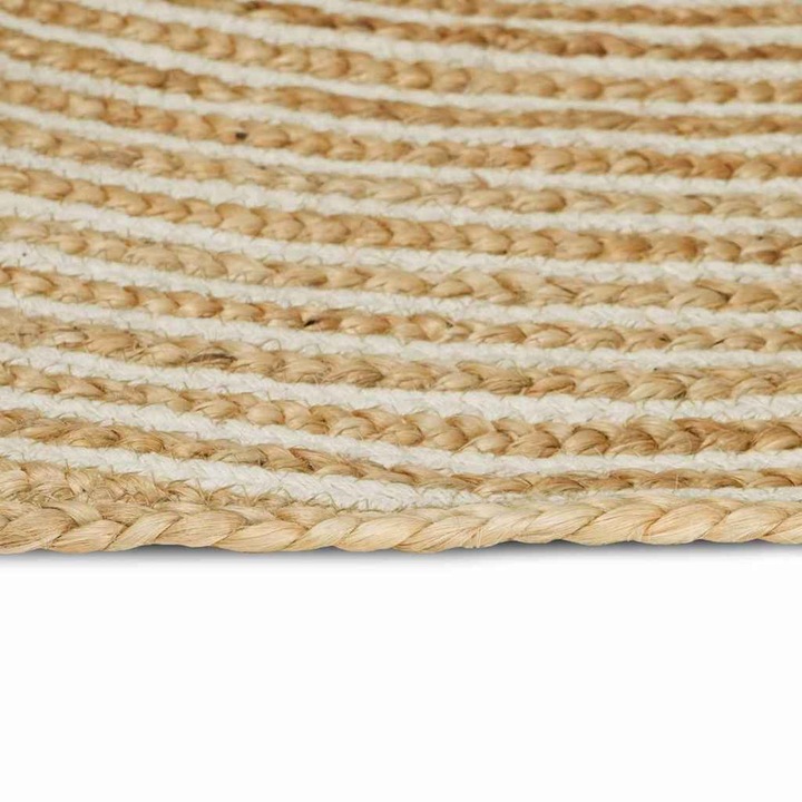 vidaXL Covor Natural si Alb 120 x 120 cm Iuta