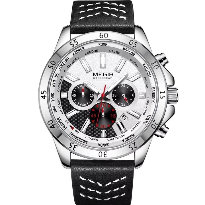 Ceas MEGIR TO-38524 - Alb / Negru
