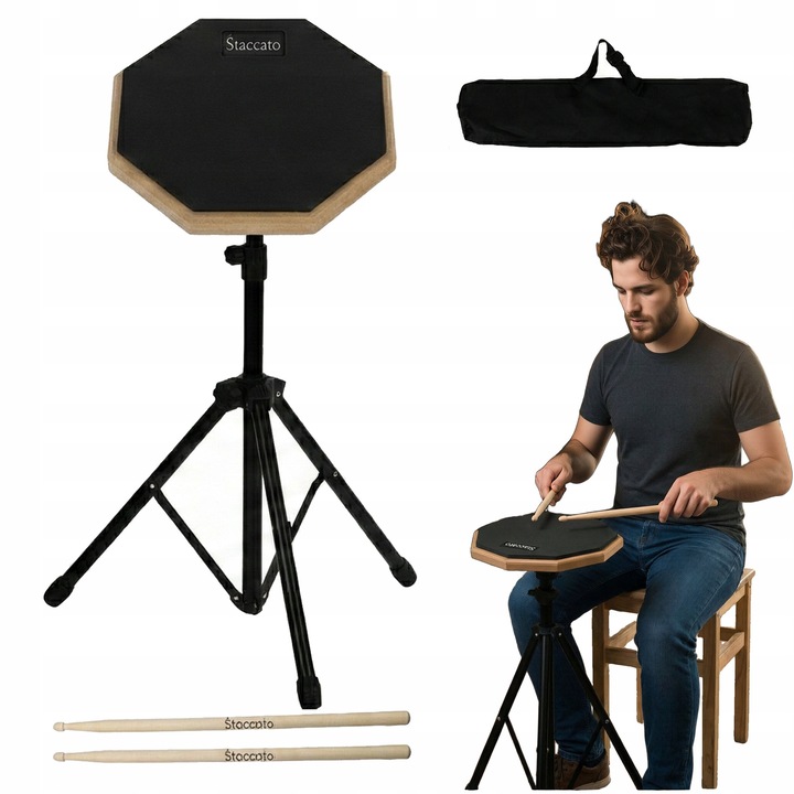 Комплект за тренировка по перкусия Staccato 20 см, комплект със стойка, палки + чанта за носене