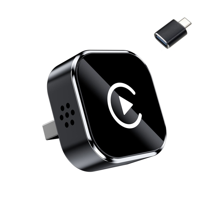 CarPlay átalakító plug-and-play, AFKSMILE, Vezeték nélküli 2 az 1-ben autós adapter, iPhone CarPlay-jel, Android Auto-hoz, BT és WiFi kapcsolat, 5GHz, USB/USB-C, Vezetékes CarPlay-jel rendelkező autókhoz, 30x30x12mm, Fekete/Fehér címke