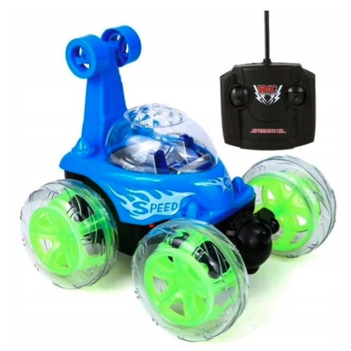 Masinuta zburatoare Twister, albastra, 13x15x13cm, set cu telecomanda