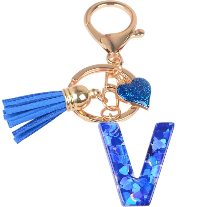 Breloc Alfabet - V / Albastru inchis