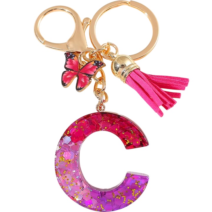Breloc Alfabet - C / Rosu / Fluture