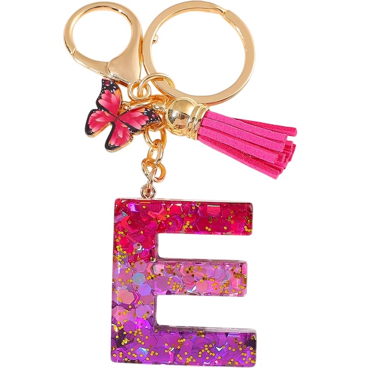 Breloc Alfabet - E / Roz / Fluture