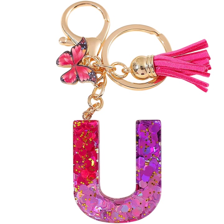 Breloc Alfabet - U / Rosie / Fluture