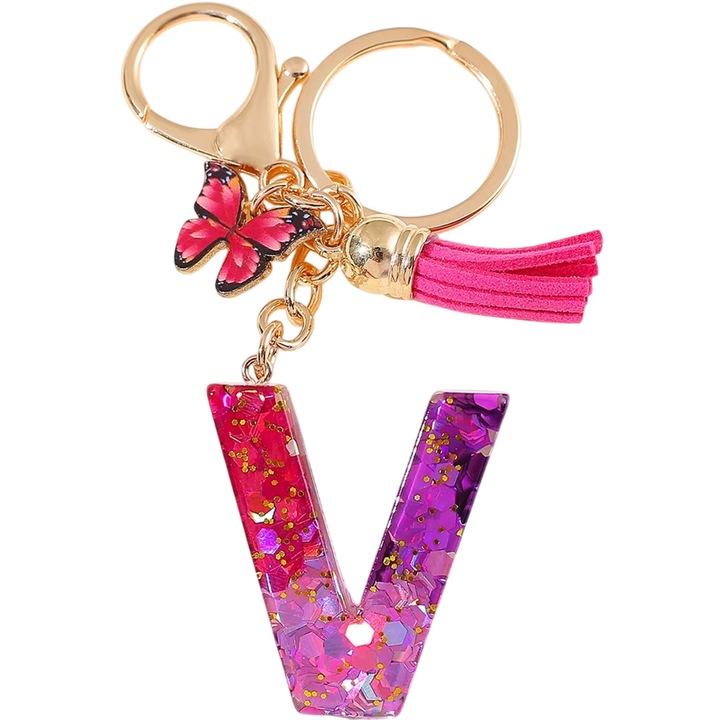 Breloc Alfabet - V / Roz / Motif