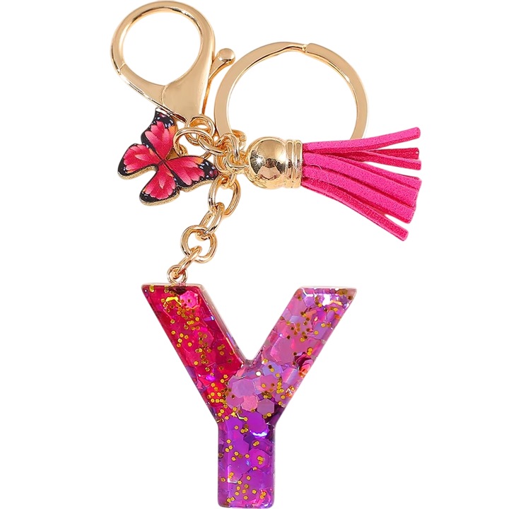 Breloc Alfabet - Y / Roz / Fluture