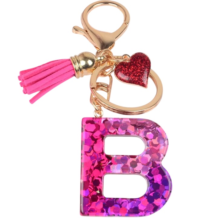 Breloc Alfabet - B / Roz / Inima