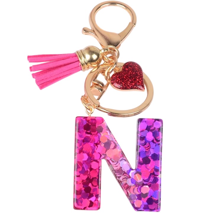 Breloc Alfabet - N / Roz / Inima