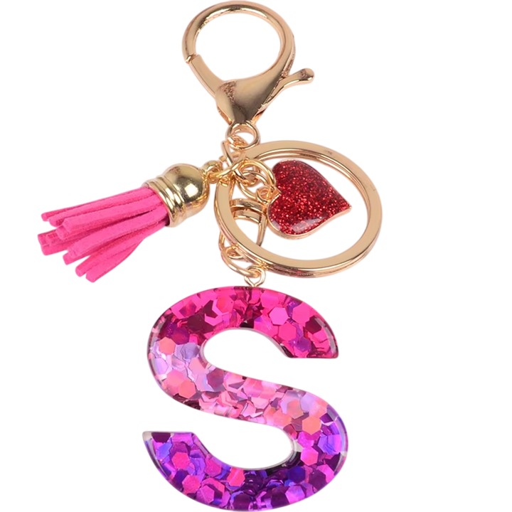 Breloc Alfabet - S / Roz / Inima