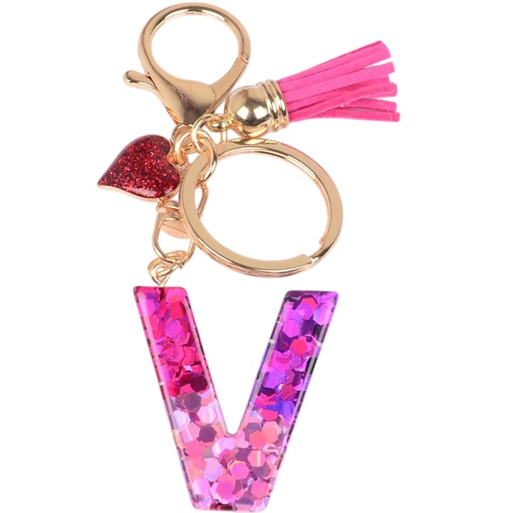 Breloc Alfabet - V / Roz / Inima