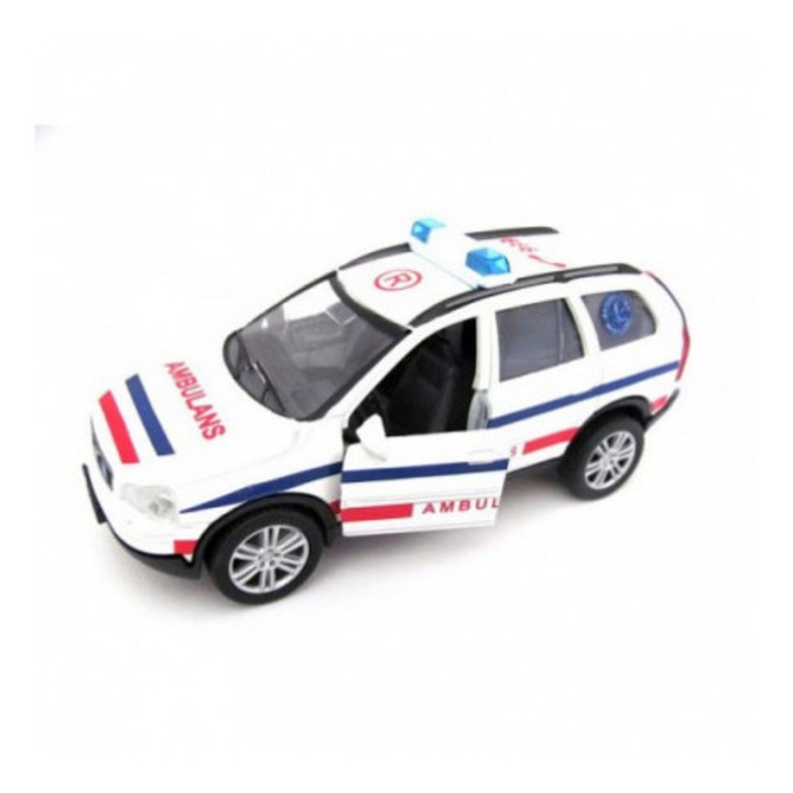 Masinuta metalica Volvo ambulanta, efecte luminoase si sonore, 14cm