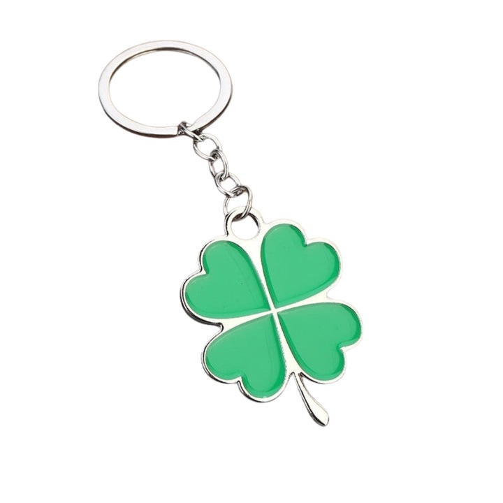 Négylevelű lóhere alakú kulcstartó, fém, szerencseszimbólum, 4 cm, zöld, Dactylion®