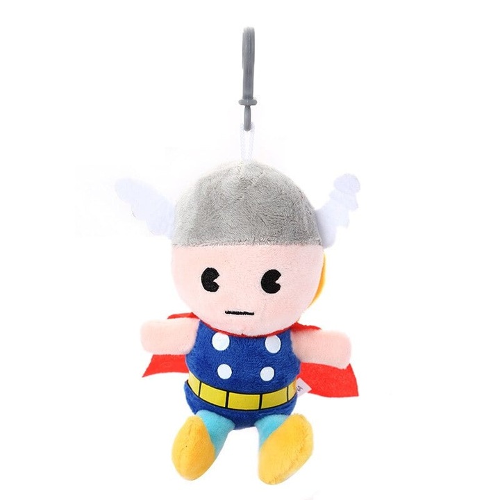 Breloc Jucarie Plus Tip Supererou Nordic, 15 cm, cu Casca si Pelerina, Multicolor