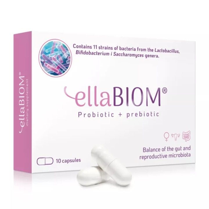 ELLABiom – Probiotic si Prebiotic 11 Tulpini, Saccharomyces boulardii & Lactobacillus, Sanatate Intestinala si Vaginala, Establo Pharma, 10 Capsule